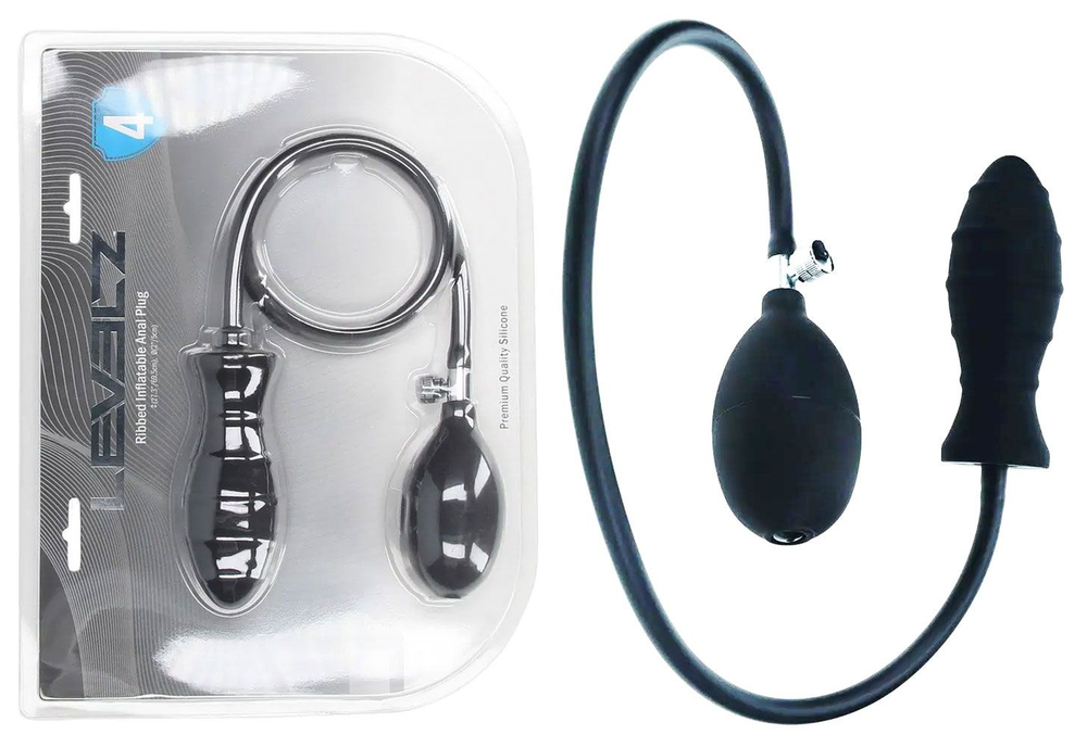 Черная анальная втулка с функцией расширения Ribbed Inflatable Silicone Anal Plug