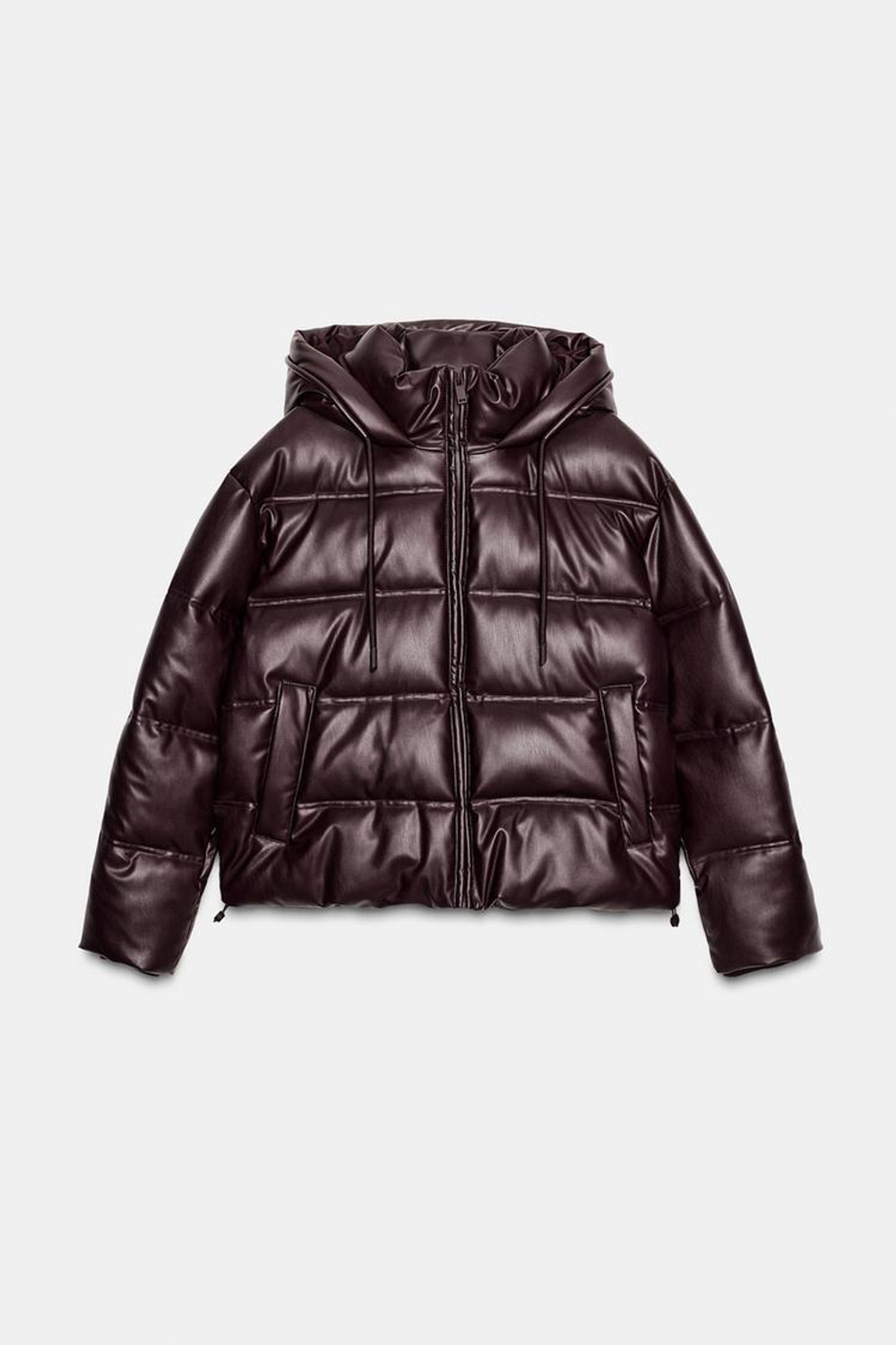 ZARA ВОДОНЕПРОНИЦАЕМЫЙ ВЕТРОЗАЩИТНЫЙ АНОРАК ИЗ ИСКУССТВЕННОЙ КОЖИ, БУРГУНДИ