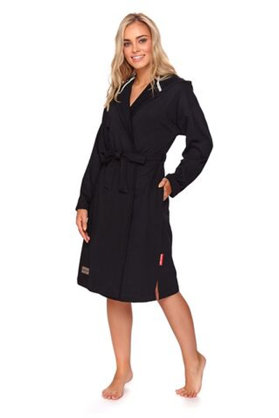 Хлопковый халат со съемным поясом (Размер: XL) (Цвет: черный)
