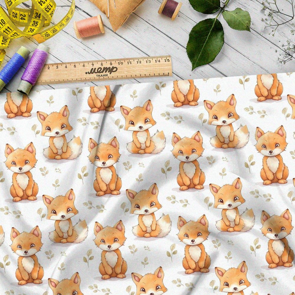 Ткань премиум дюспо маленькие милые лисята