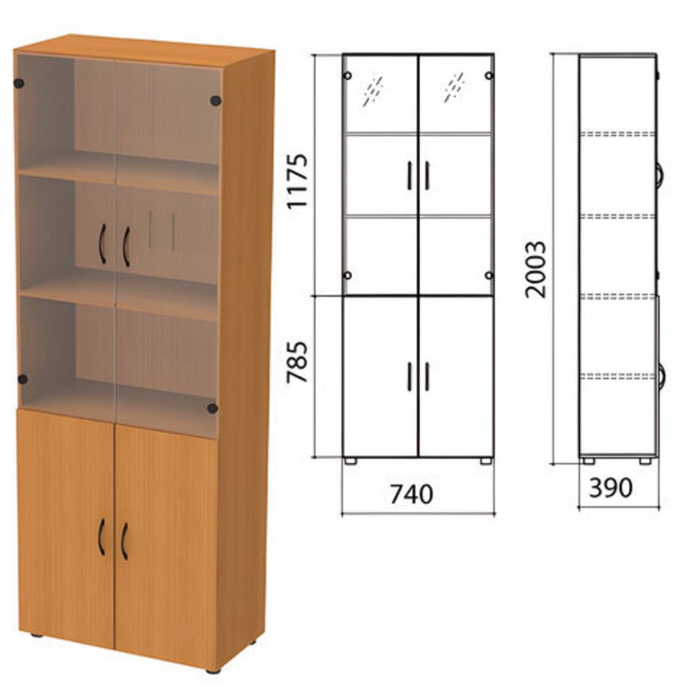 Шкаф закрытый со стеклом &quot;Фея&quot;, 740х390х2000, цвет орех милан (КОМПЛЕКТ)