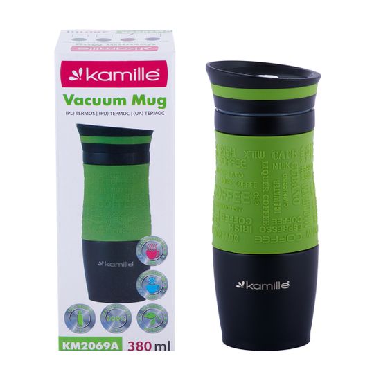 Термокружка 380 мл. из нержавеющей стали Kamille KM 2069A с TPR-вставкой