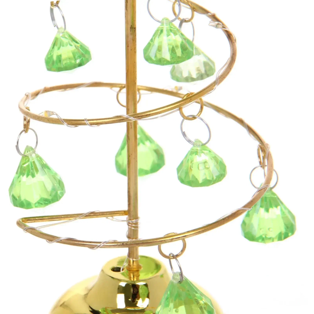 Сувенир с подсветкой «Елочка Хрустальная» 18 см, диаметр 8 см, основание-золото, свечение-тепл.белый, хрусталик Зеленый (работает от батареек 3 LR44)