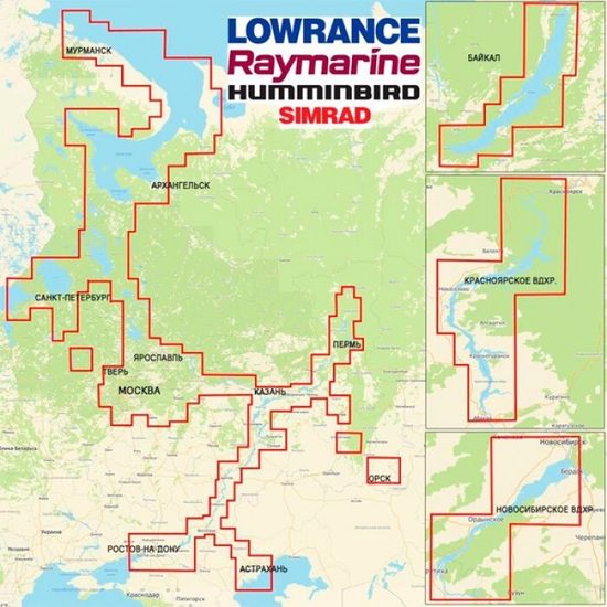 Navionics+ 52XG Россия, Европейская часть + Белое море + Сибирь карта глубин для Lowrance / Simrad / Raymarine / Humminbird (microSD)