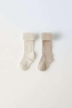 ZARA НАБОР ИЗ ДВУХ ОДНОТОННЫХ КОЛГОТОК, ПЕСОЧНЫЙ