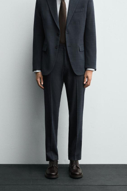 ZARA КОСТЮМНЫЕ БРЮКИ ИЗ ТКАНИ С УЗОРОМ, СИНИЙ / ИНДИГО