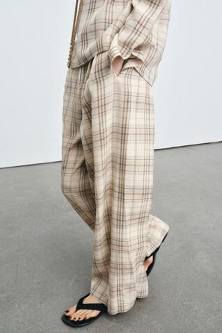 ZARA БРЮКИ В КЛЕТКУ — ZW COLLECTION, БЕЖЕВЫЙ