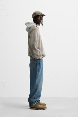 ZARA СВИТЕР RELAXED FIT ИЗ РЕЛЬЕФНОЙ ТКАНИ, КАМЕННО-СЕРЫЙ