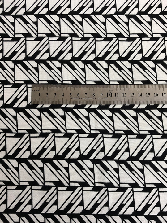 штапель принт геометрия белый на черном D23C1