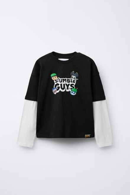 ZARA ФУТБОЛКА С ДВОЙНЫМИ РУКАВАМИ STUMBLE GUYS ™ © SCOPELY, ЧЕРНЫЙ