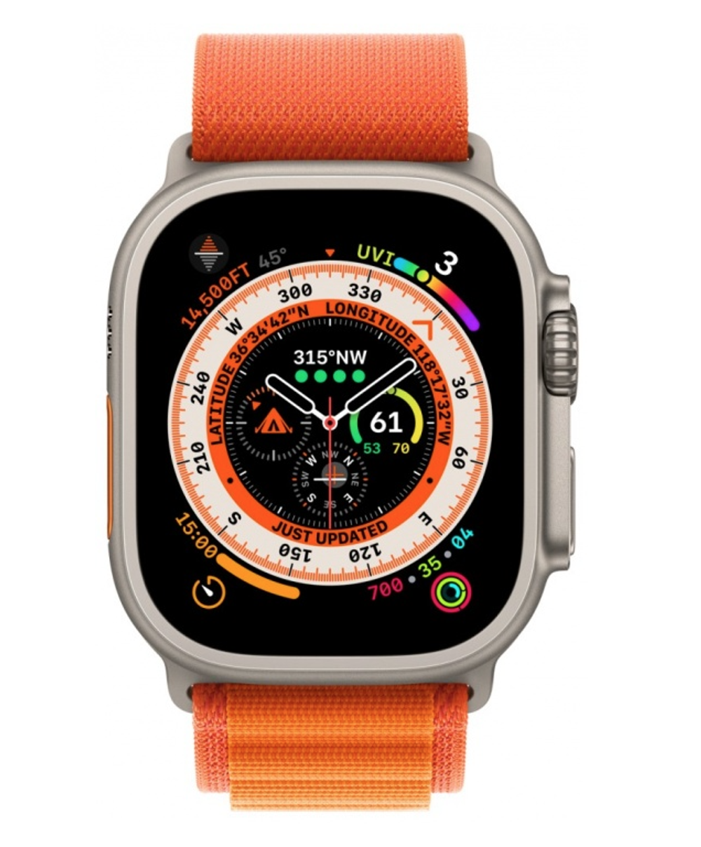 Apple Watch Ultra 49mm Titanium Case with Orange Alpine Loop