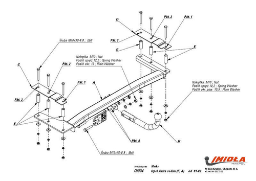 Фаркоп IMIOLA O.004 Opel Astra седан 1991-2002(паспорт и сертификат в комплекте)(без электрики)