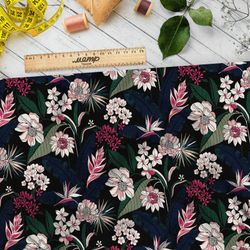 Ткань шифон полевые цветы с листьями