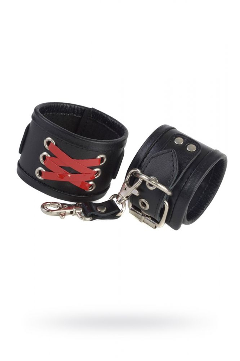 Кожаные наручники с красным декором корсетное плетение