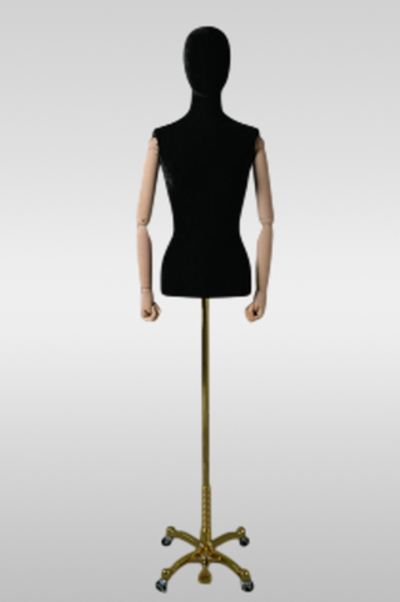 Торс женский BUM с головой/Черный вельвет/Деревянные руки