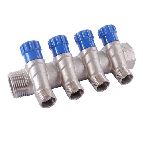 Коллектор с регулировочными вентилями 1" 4 выхода 1/2" НР HLV