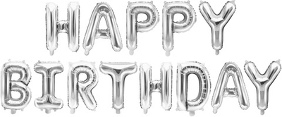 К Надпись "Happy Birthday", Серебро, (16''/41 см)