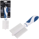 Расческа - пуходёрка двухсторонняя для животных «ЛАПУСИКИ», коллекция БРО, прорезиненная ручка, цвет белый/голубой, 6,5*22см (блистер)