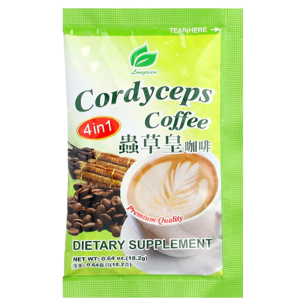 Longreen, Cordyceps Coffee, 4 в 1, кофе с кордицепсом, 10 пакетиков, 182 г (6,4 унции)