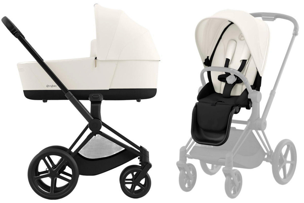 Коляска 3 в 1 Cybex Priam IV Matt Black complete и автокресло Aton S2 i-Size Moon Black Off White