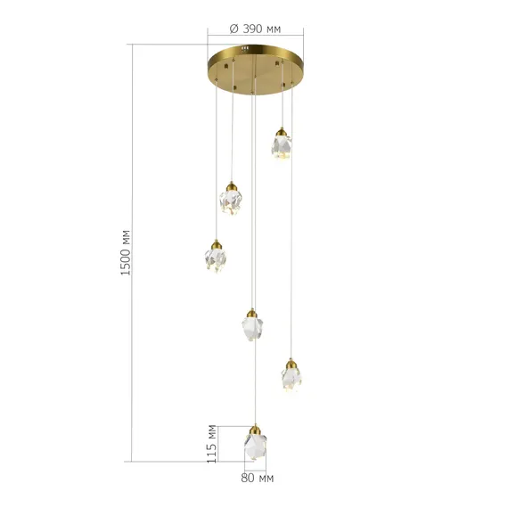 SL6114.203.06 Светильник подвесной ST-Luce Золотистый/Прозрачный LED 6*3W 3000K CASCATO