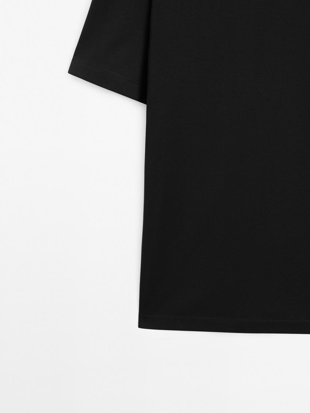 Massimo Dutti Хлопковая футболка-поло с короткими рукавами, черный