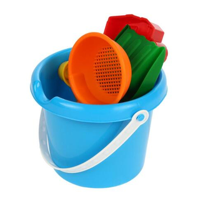 Песочный набор №55 ведро мал., совочек №41, 2 формочки грузовички, сито (АлексТойз)