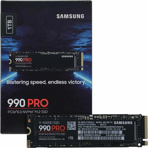 Жесткий диск SSD M.2 1Tb Samsung 990 PRO, 7450/6900MBs, 155000 IOPS, V-NAND MLC, PCI-E4.0x4 (MZ-V9P1T0B/AM)