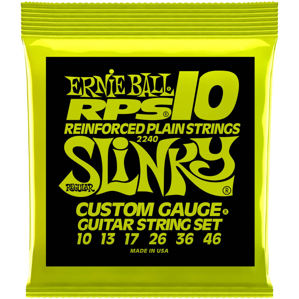 ERNIE BALL 2240 Slinky RPS струны для электрогитары (10-13-17-26-36-46) никелированная стальная навивка, шестигранная стальная сердцевина, 1,2,3 струны с плотной навивкой у основания.