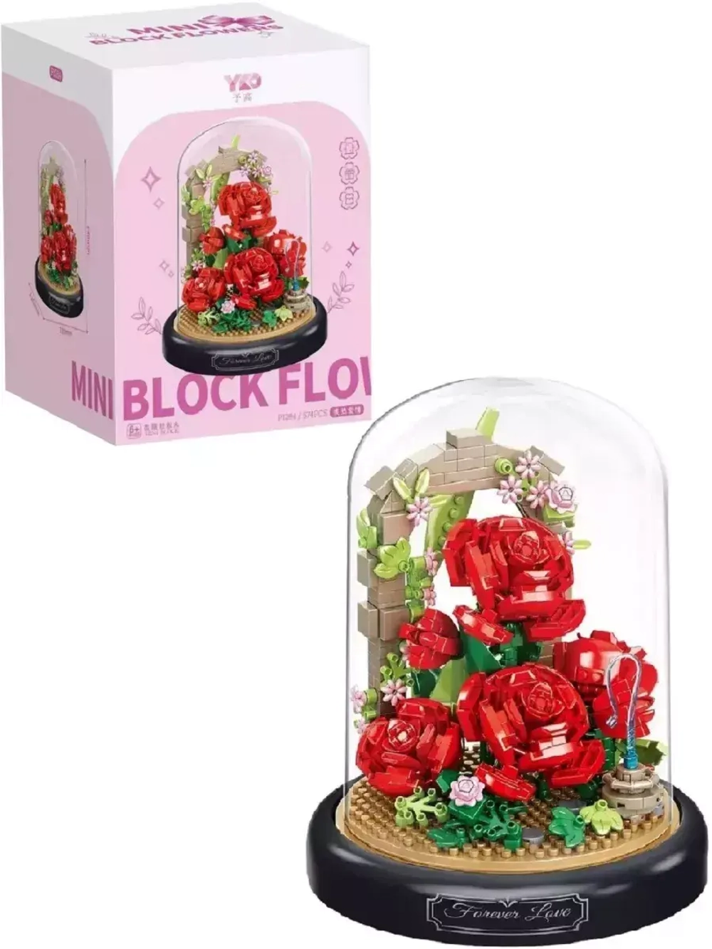 Конструктор Цветы Красные розы в колбе 574 детали