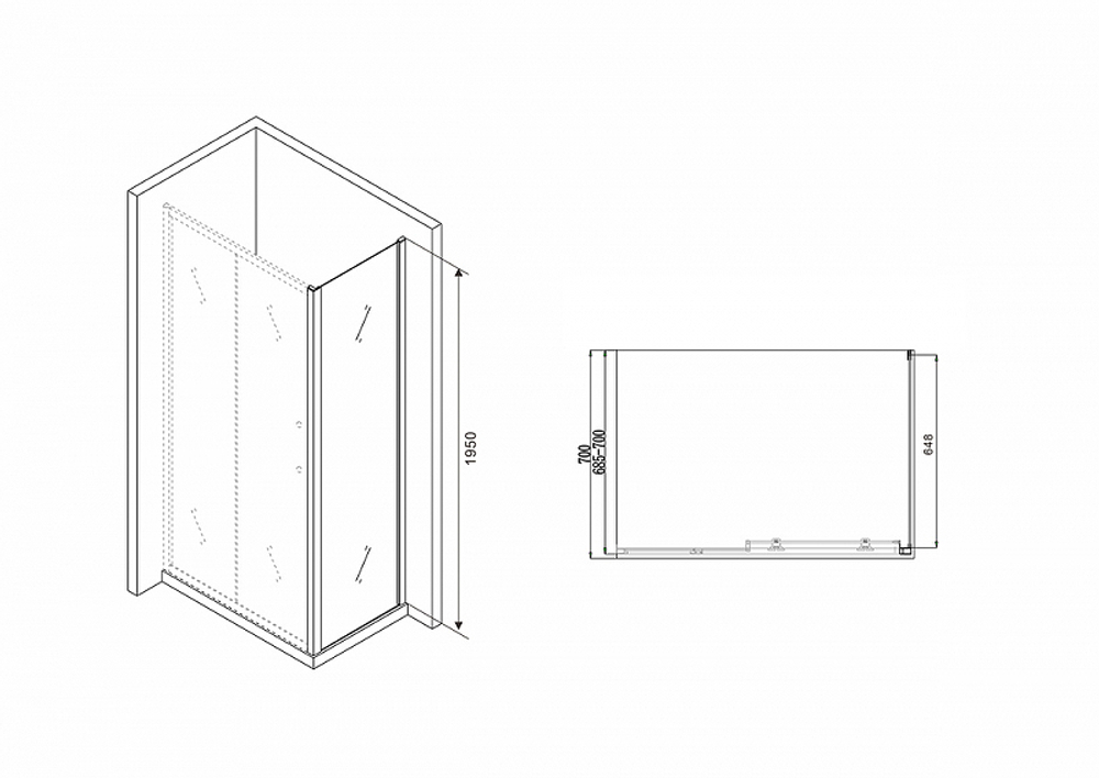 Душевая стенка Abber Schwarzer Diamant 70x195 S70B профиль Черный стекло прозрачное