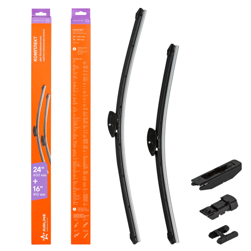 Щетка стеклоочистителя бескаркасная Airline 24"/600 + 16"/410мм 4 адаптеров Лада Гранта, Solaris