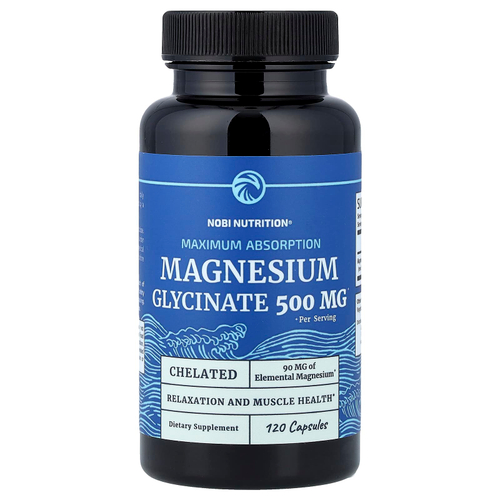 Nobi Nutrition, глицинат магния, максимальное усвоение, 120 капсул (250 мг в 1 капсуле)