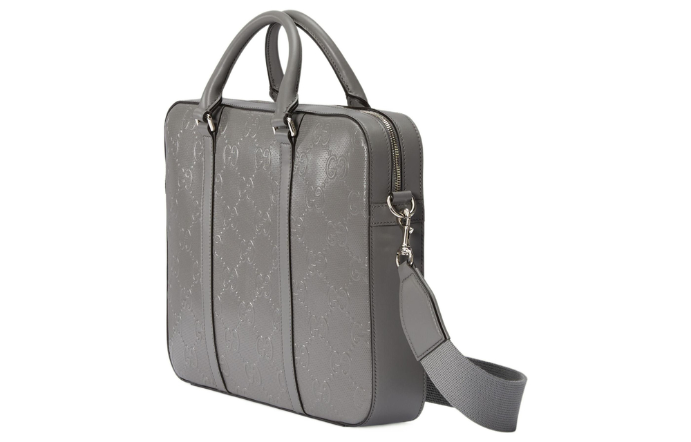 GUCCI Leather Shoulder Bag, Crossbody Bag, Handbag Men"s Gray