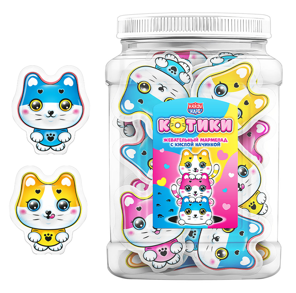 Жевательный мармелад с кисл начинкой "Котики" 12гр*50шт*12б