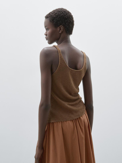 Massimo Dutti Топ из меланжевой ткани на бретелях, коричневый