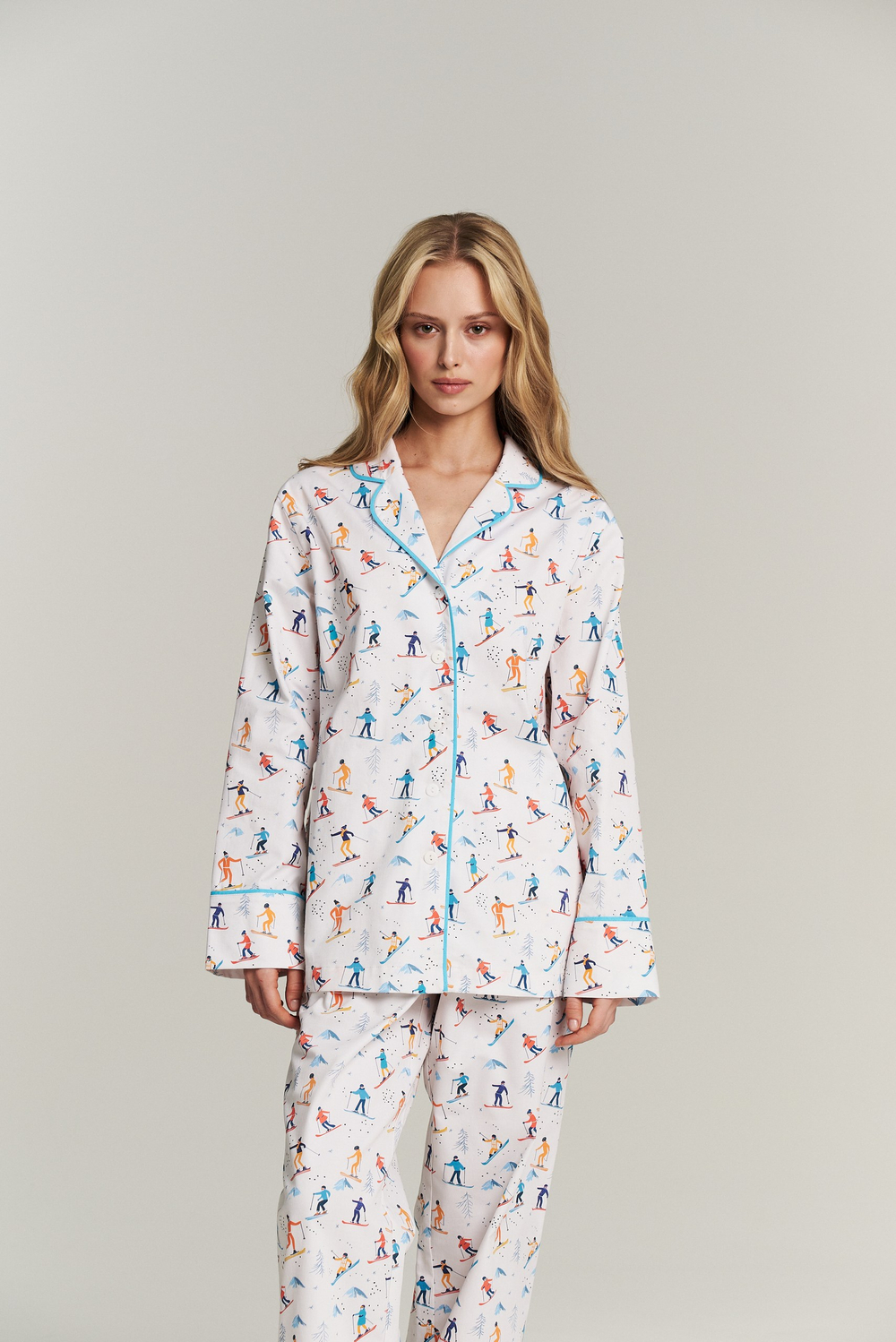 Рубашка с кантом из сатина - лыжники