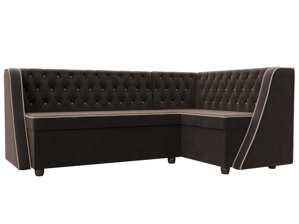 Диван кухонный угловой Лофт правый угол, Коричневый\Бежевый, Велюр, 104589