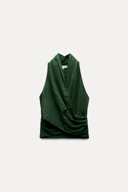 ZARA ТОП ИЗ СМЕСОВОГО ЛЬНА — ZW COLLECTION, ЗЕЛЕНЫЙ