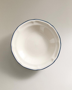 ZARA HOME ГЛУБОКАЯ СУПОВАЯ ТАРЕЛККА С КАЙМОЙ, СИНИЙ