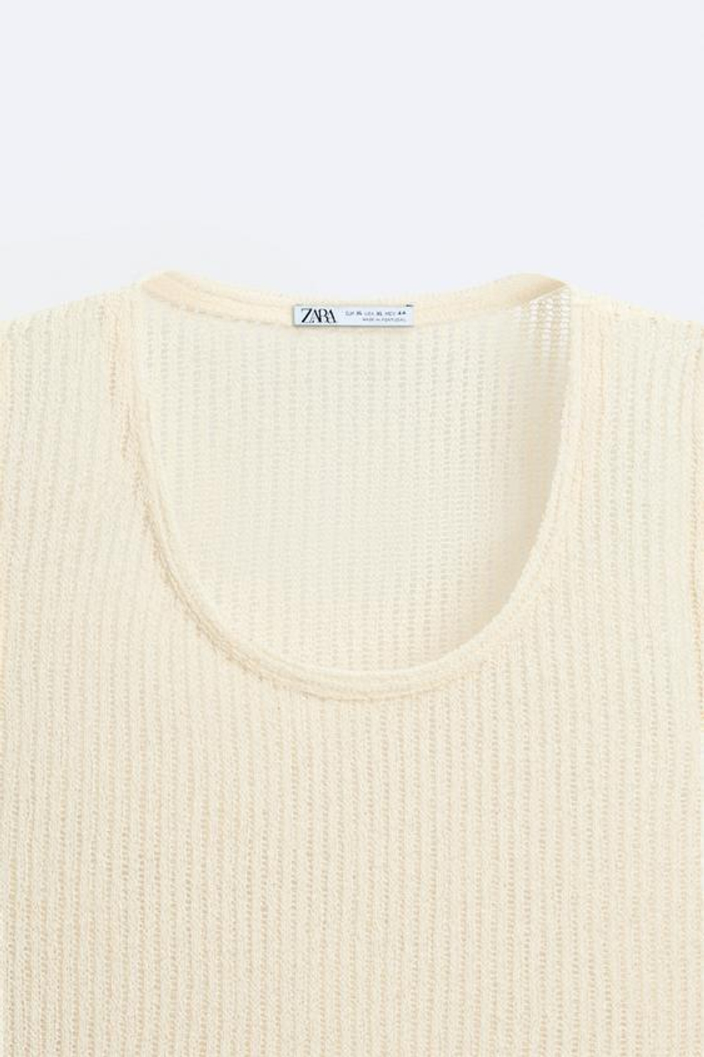 ZARA ФУТБОЛКА ИЗ РЕЛЬЕФНОЙ ТКАНИ АЖУРНОЙ, ЖЕЛТОВАТО-БЕЛЫЙ