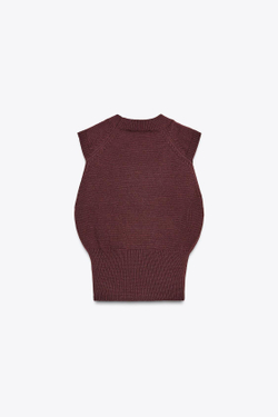 ZARA ТОП ИЗ ТРИКОТАЖА БЕЗ РУКАВОВ, БАКЛАЖАННЫЙ