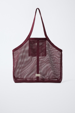 ZARA СЕТЧАТАЯ СУМКА-ШОПЕР, БОРДОВО-КРАСНЫЙ