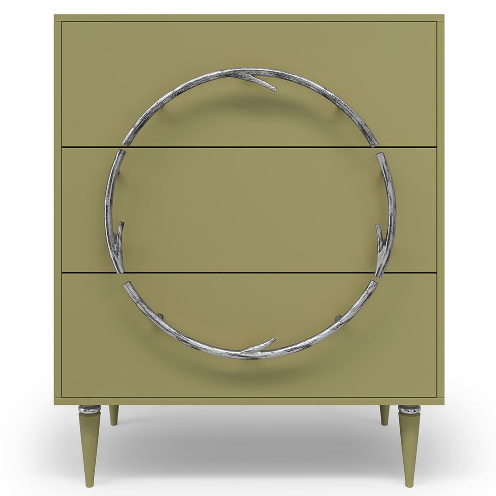 Комод Арт Колор matte Классик Сильвер с 3 ящиками Зеленая олива матовая