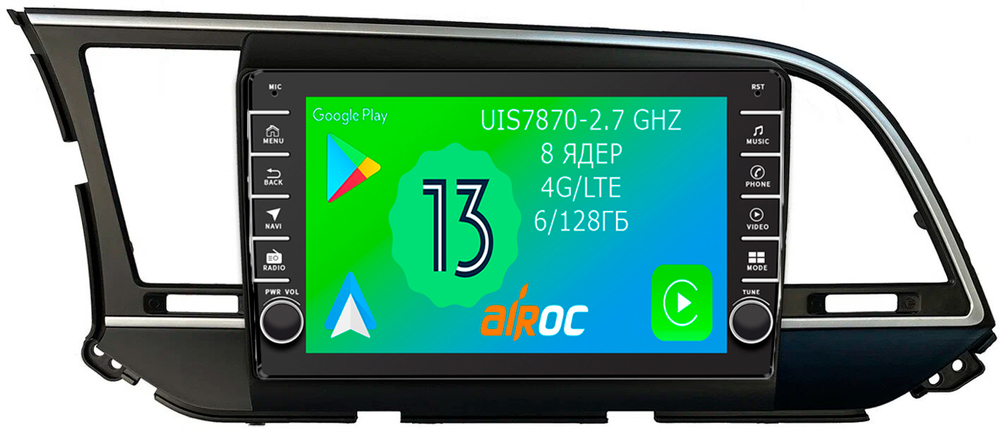Магнитола для Hyundai Elantra 2016-2018 - Airoc AB-2016 (кнопки и крутилки), Android 13, TS20, 6/128Гб, SIM-слот, CarPlay