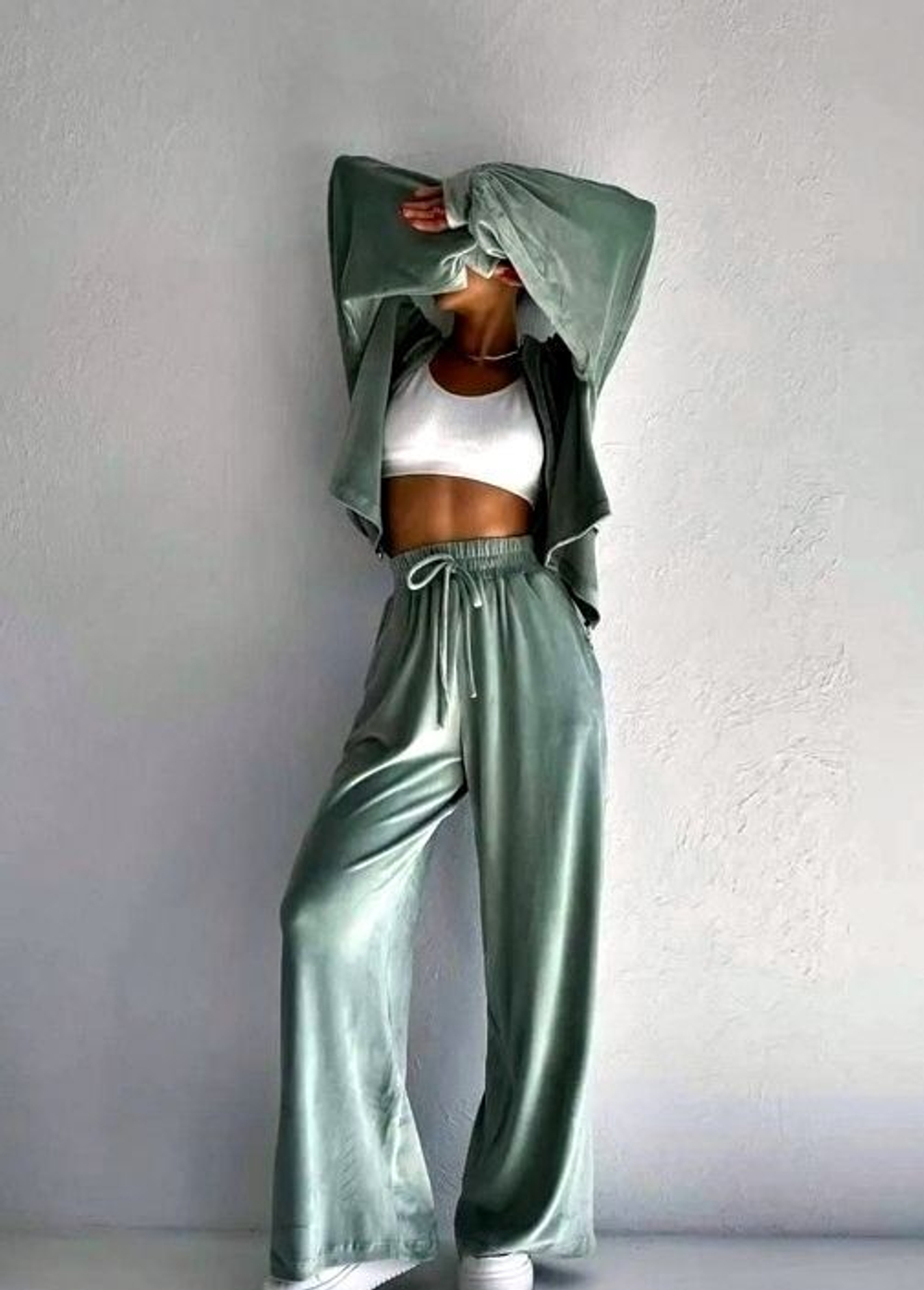 Костюм двойка, бамбук велюр, цвет светло-зелёный