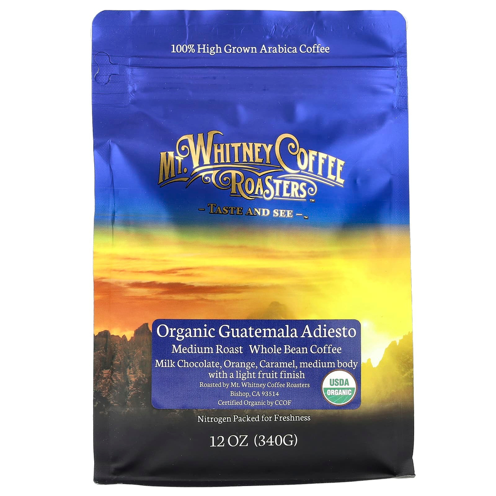 Mt. Whitney Coffee Roasters, Organic Guatemala Adiesto, органический кофе в зернах средней обжарки, 340 г (12 унций)