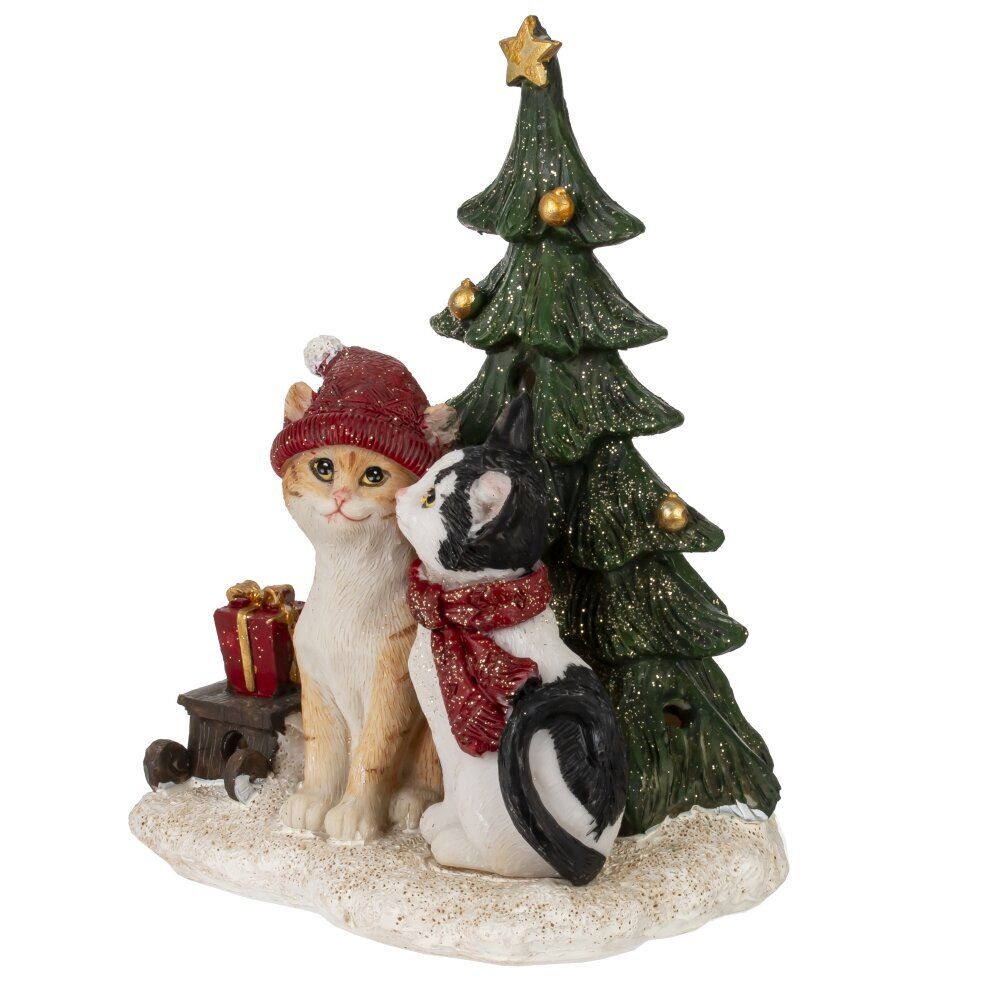 GAEM Фигурка декоративная с подсветкой "Кошечки и ёлка", L12,5 W10 H16 см