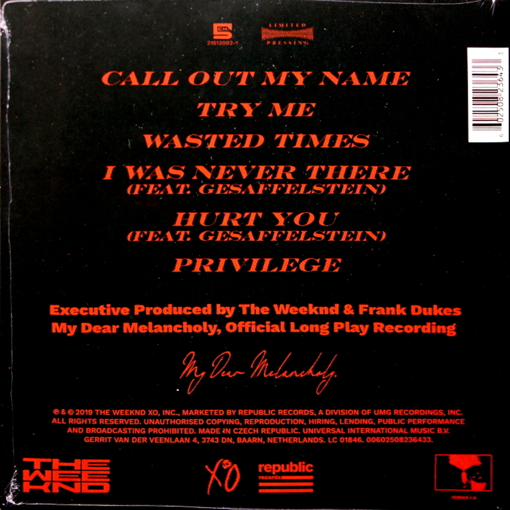 The Weeknd / My Dear Melancholy (12" Vinyl EP)