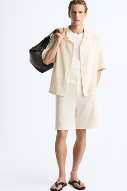 ZARA ШОРТЫ ИЗ РЕЛЬЕФНОЙ ТКАНИ, ЖЕЛТОВАТО-БЕЛЫЙ